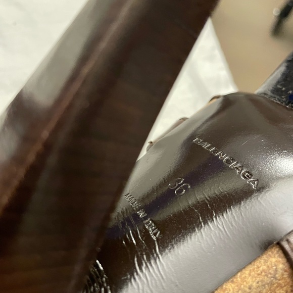 Balenciaga Dk Brown Leather/Cork Suede Stiletto Platform Heel 36 (US 5.5) - Picture 8 of 16